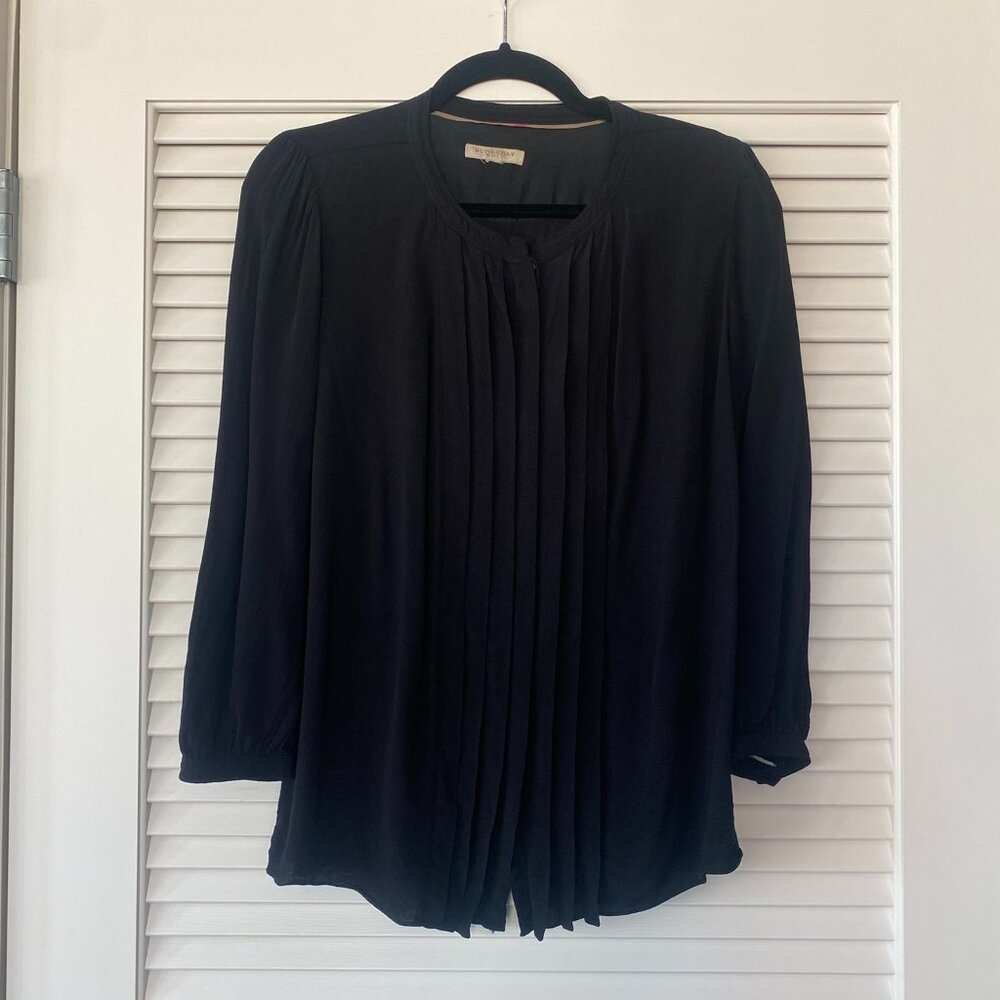 Burberry Brit Crew Neck Three-Quarter Sleeve Blouse, Black, Size S